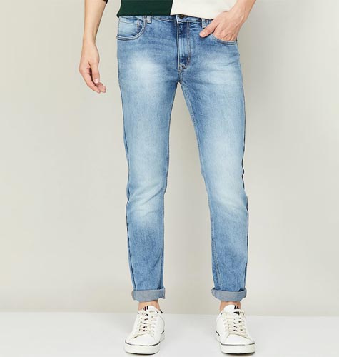 Men Blue Skinny Fit Low Distress Heavy Fade Cotton Jeans